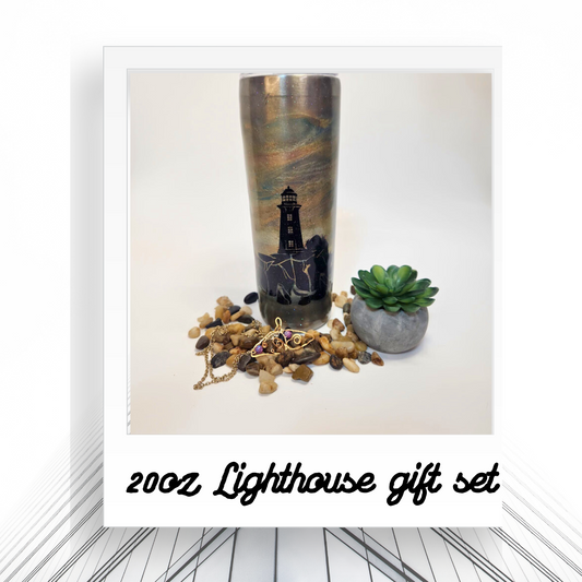 20oz Lighthouse gift set w/ Tumbler & Whale tail Necklace