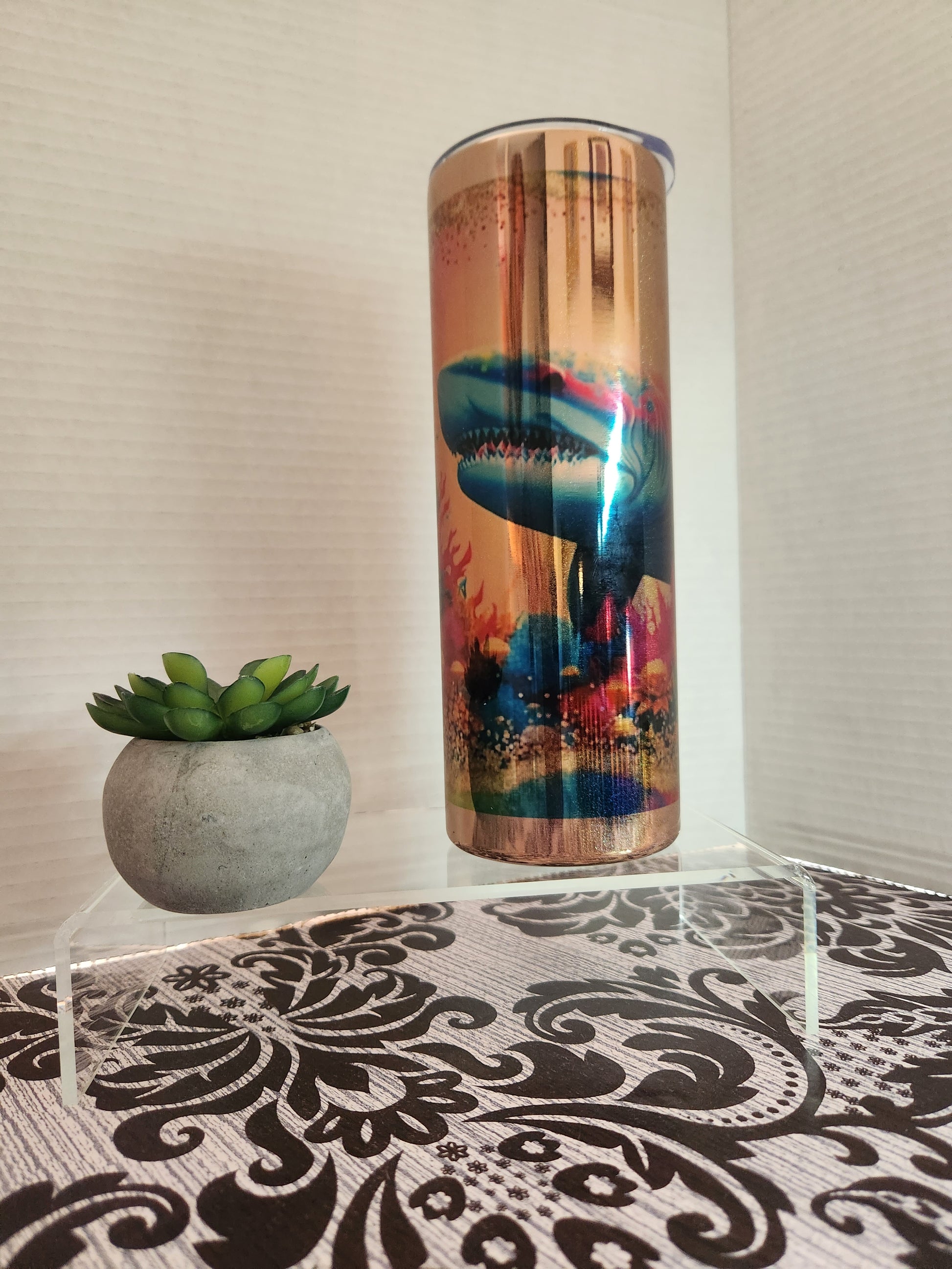 RTS 20oz Watercolor Shark - Pink Dog makes