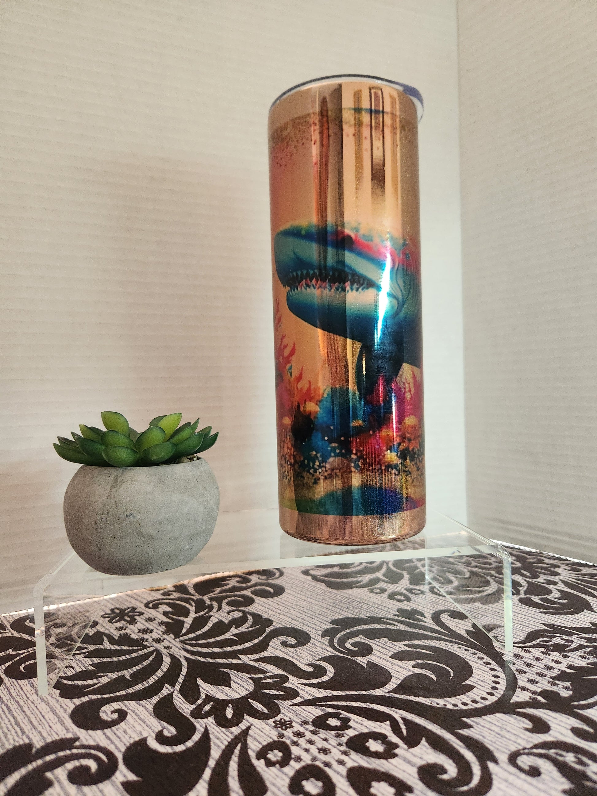 RTS 20oz Watercolor Shark - Pink Dog makes