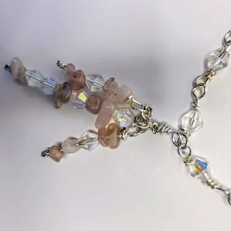 Handcrafted Upcycled Vintage Style Rose Quartz chip Necklace