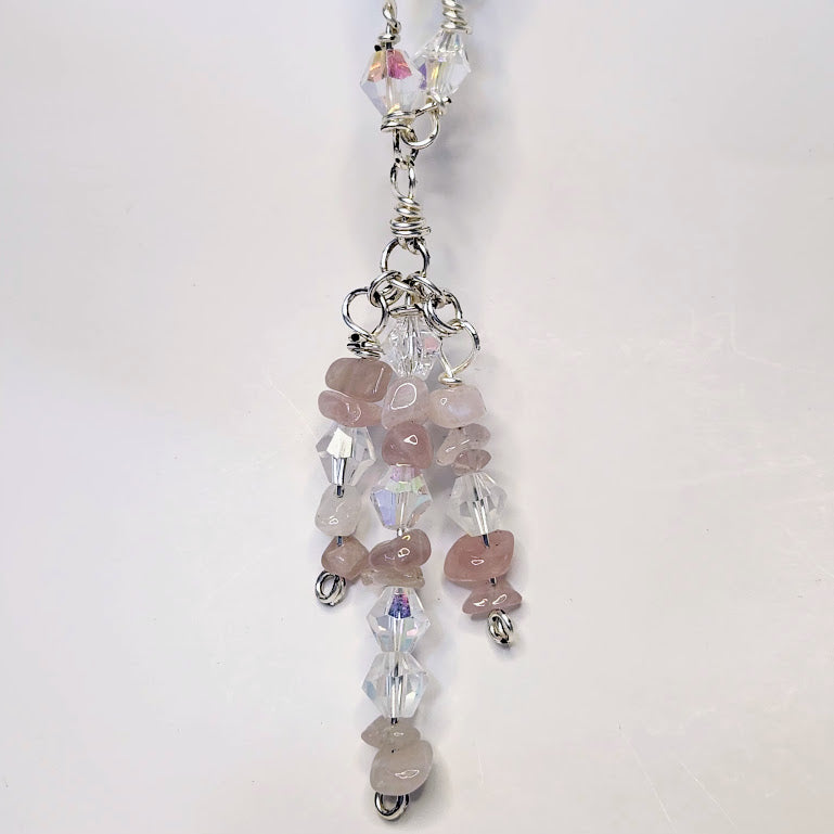 Handcrafted Upcycled Vintage Style Rose Quartz chip Necklace