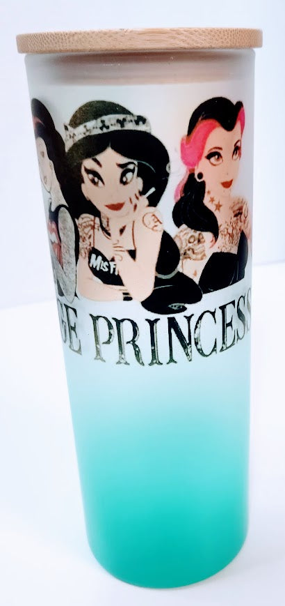 Custom Edgy Princess Glass with Enviro Friendly Bamboo Lid, 25oz Ombre blue