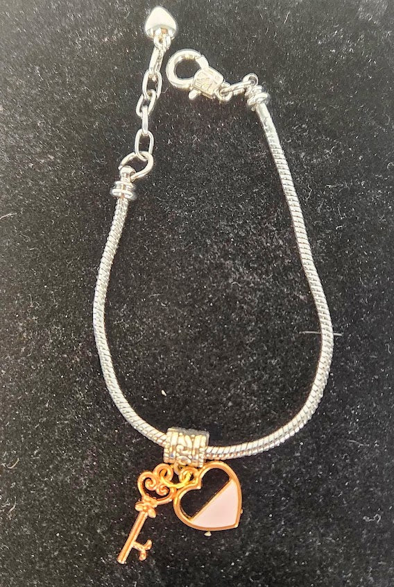 Mixed Metals, Heart/Key Charm Bracelet