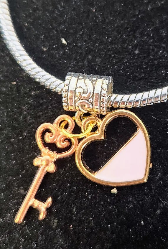 Mixed Metals, Heart/Key Charm Bracelet