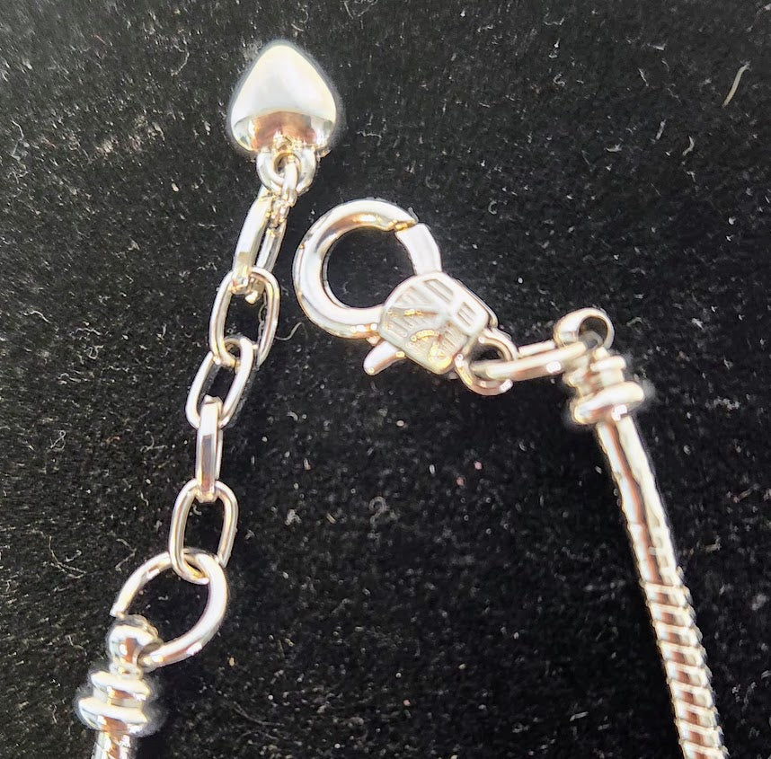 Handmade Mixed Metal Pink Crystal Charm Bracelet