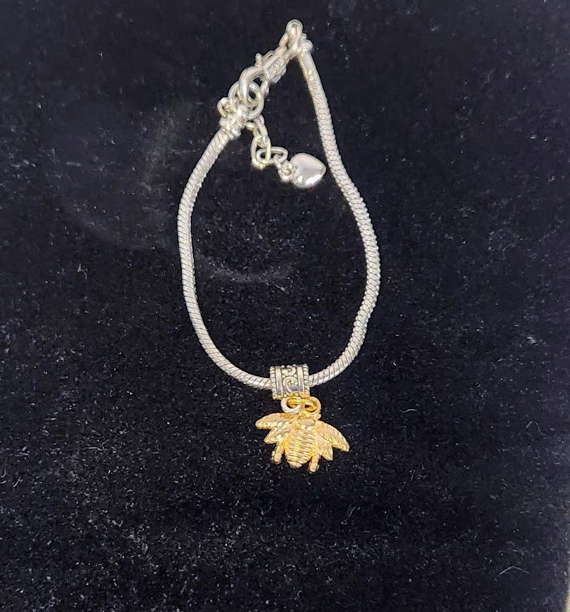 Handmade Mixed Metal Bumblebee Charm Bracelet, Pandora style