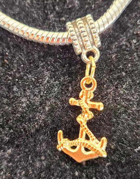 Mixed Metal Anchor Charm Bracelet, Handmade, Pandora style