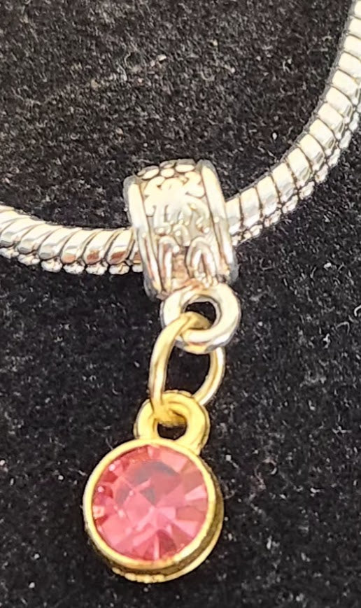 Handmade Mixed Metal Pink Crystal Charm Bracelet