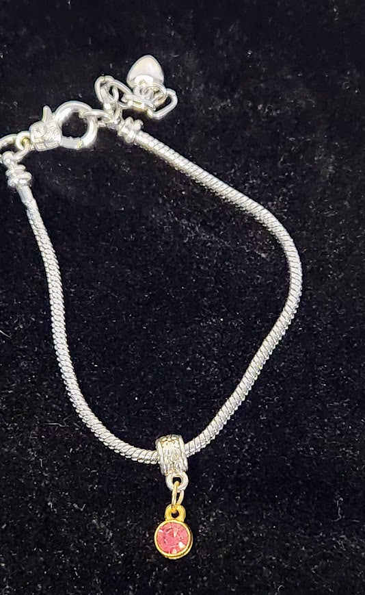 Handmade Mixed Metal Pink Crystal Charm Bracelet