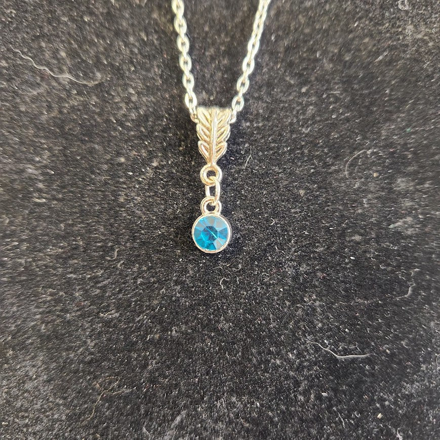 Silver Toned Necklace, 8.5" long, With Orange Crystal/ Artificial Diamond,