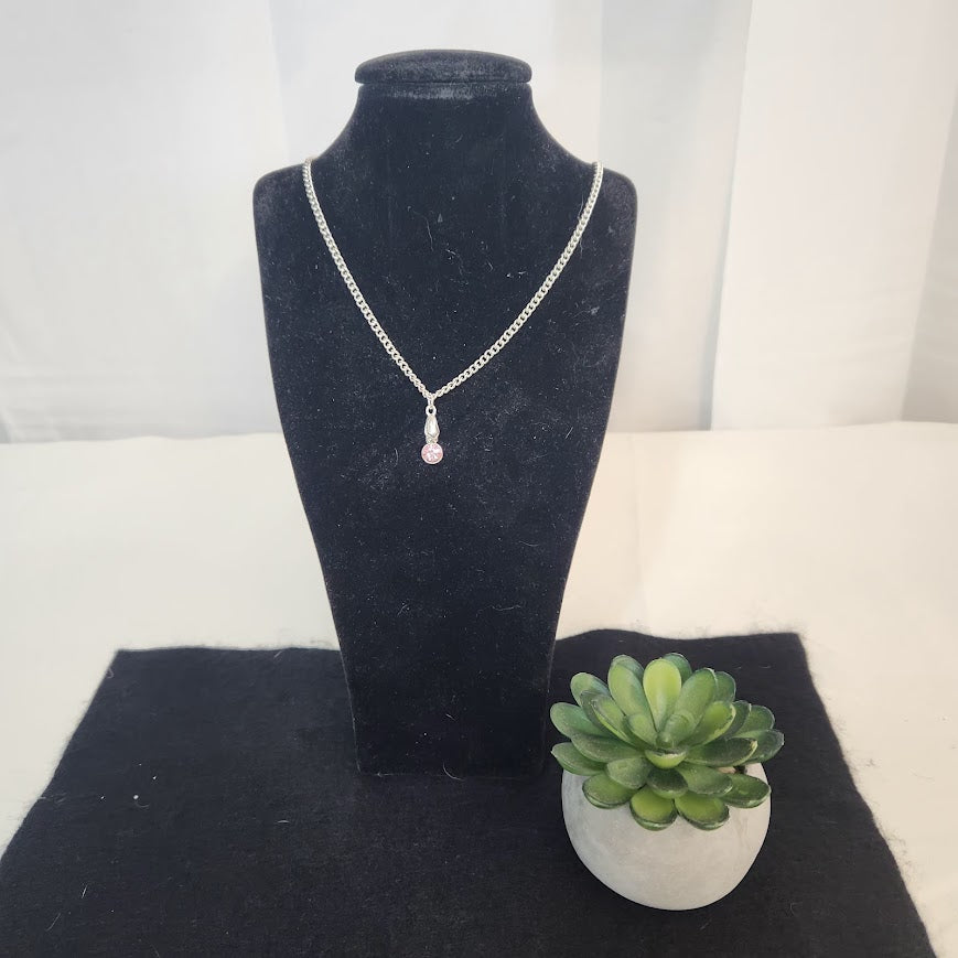 Handmade Silver Tone Artificial Diamond/Crystal Necklace 18", Fashion Jewelry