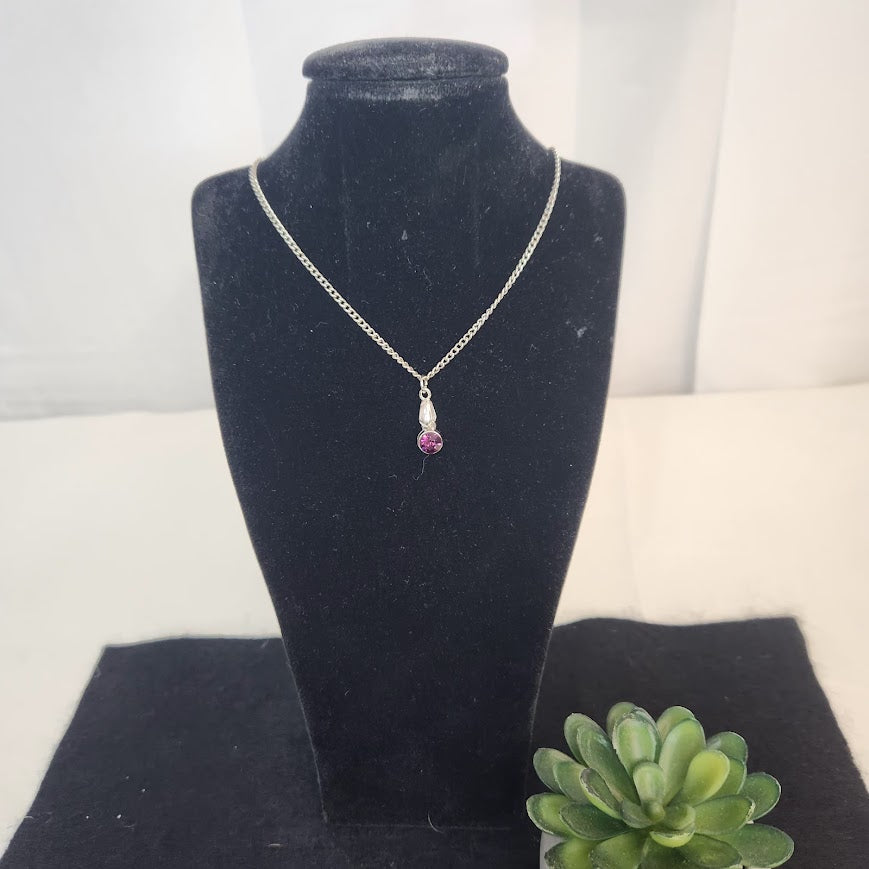 Handmade Silver Tone Artificial Diamond/Crystal Necklace 18", Fashion Jewelry