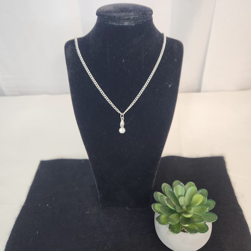 Handmade Silver Tone Artificial Diamond/Crystal Necklace 18", Fashion Jewelry