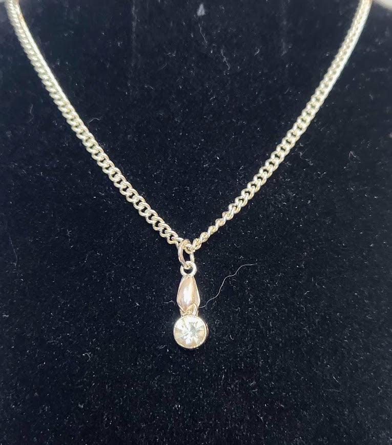 Handmade Silver Tone Artificial Diamond/Crystal Necklace 18", Fashion Jewelry