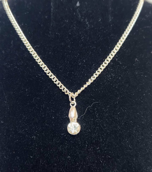 Handmade Silver Tone Artificial Diamond/Crystal Necklace 18", Fashion Jewelry