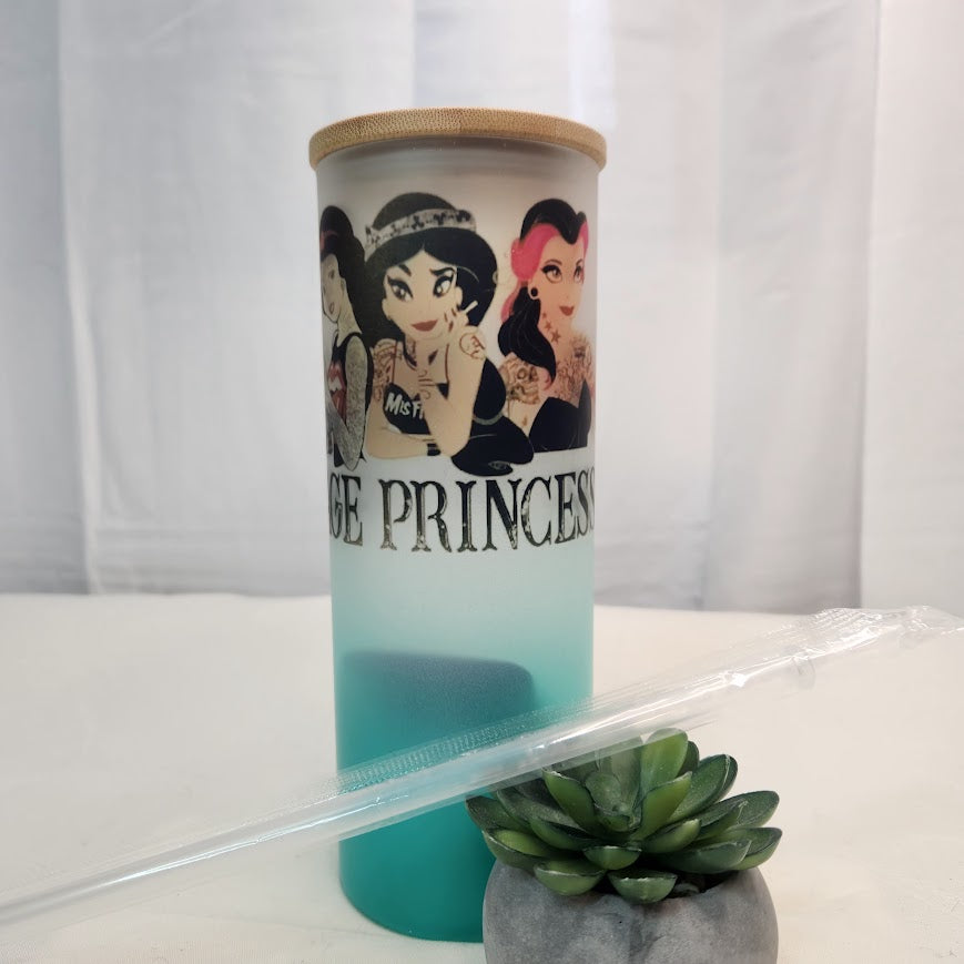 Custom Edgy Princess Glass with Enviro Friendly Bamboo Lid, 25oz Ombre blue
