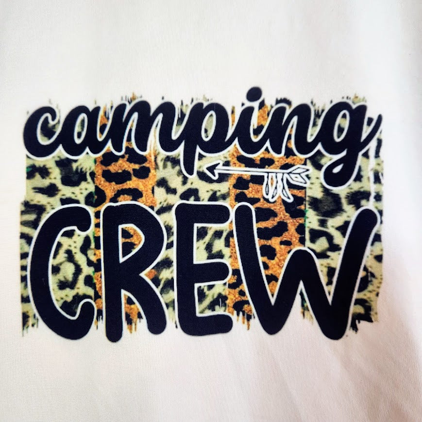 Custom Leopard Print Camping Crew Tank Top, Peach, Size USA S-M