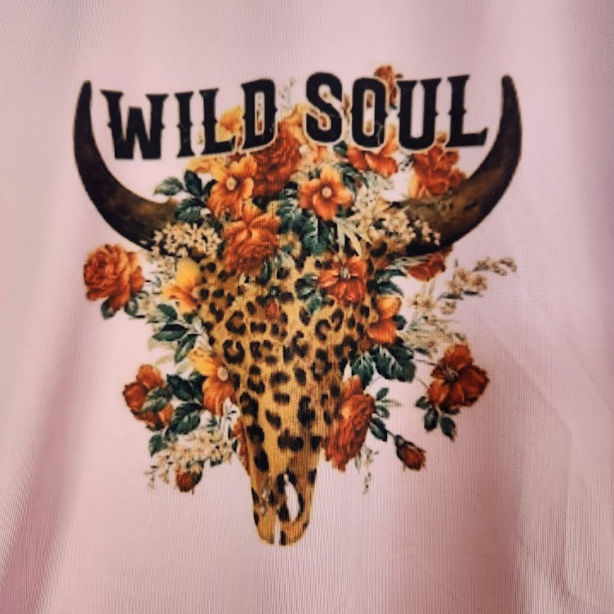 Pink Leopard Print Cow Skull and Flowers " Wild Soul "Tank Top Medium