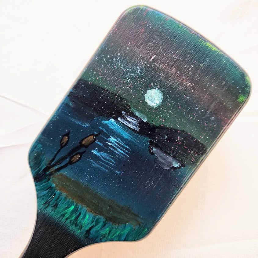 Hidden Message Hand Painted "Night At The Lake" Bamboo Brush, New
