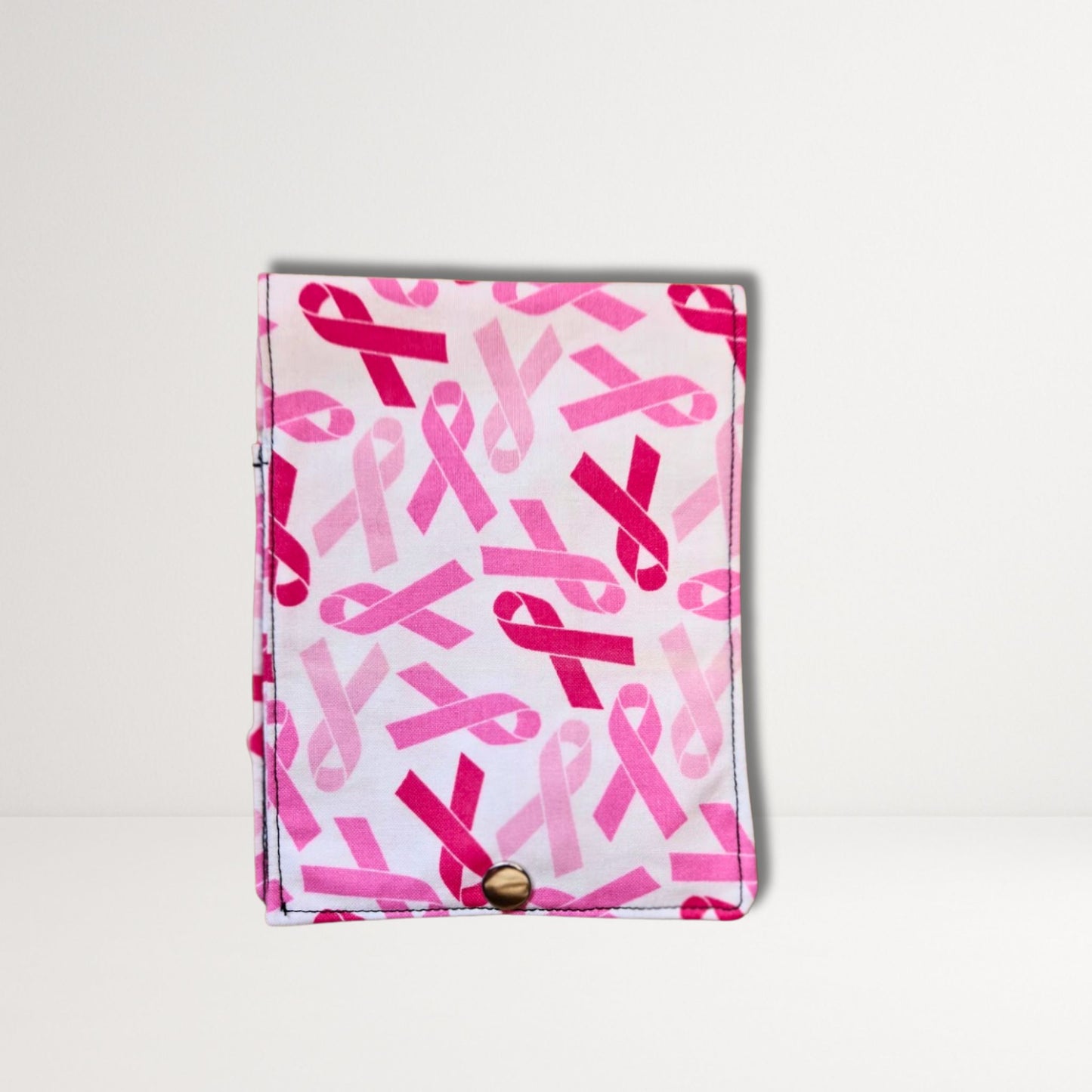 Pink Ribbon Fabric Sanitary Pouch With Snap Closure For Pads & Tampons