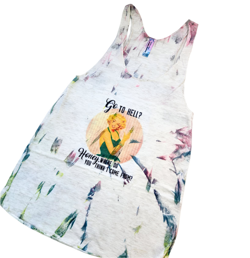 Custom Hand Dyed Retro Ladies Medium Tank top Poly Blend.