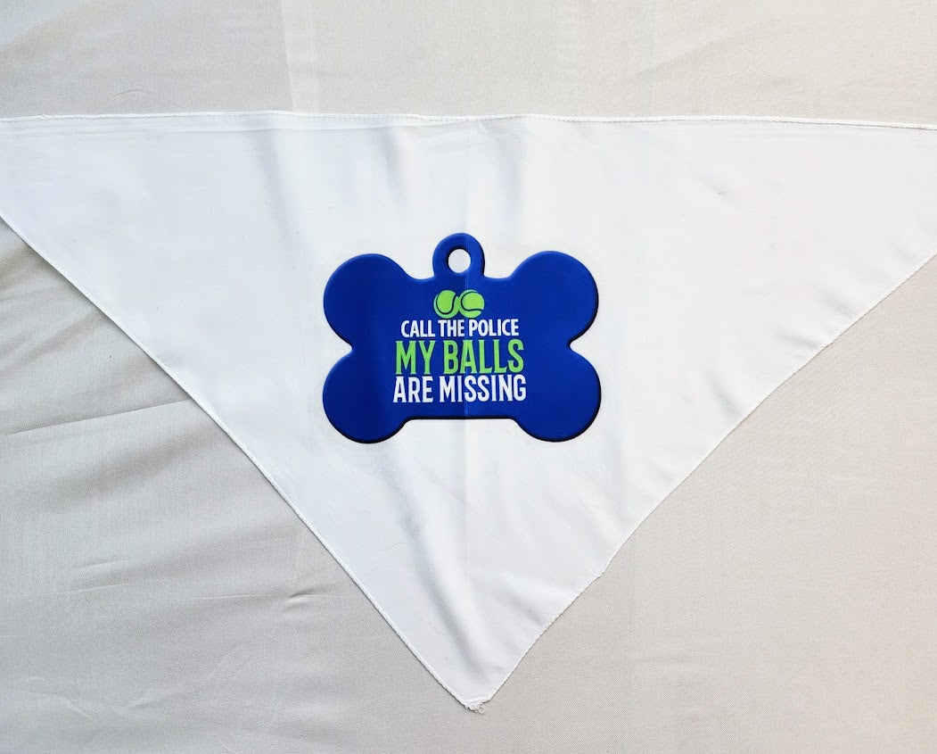 PET BANDANA WIMSICAL FUNNY MISSING BALLS LOGO