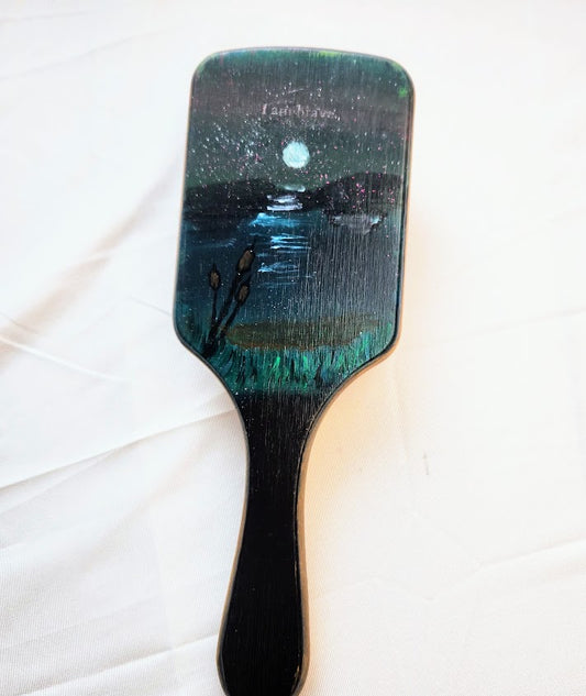 Hidden Message Hand Painted "Night At The Lake" Bamboo Brush, New