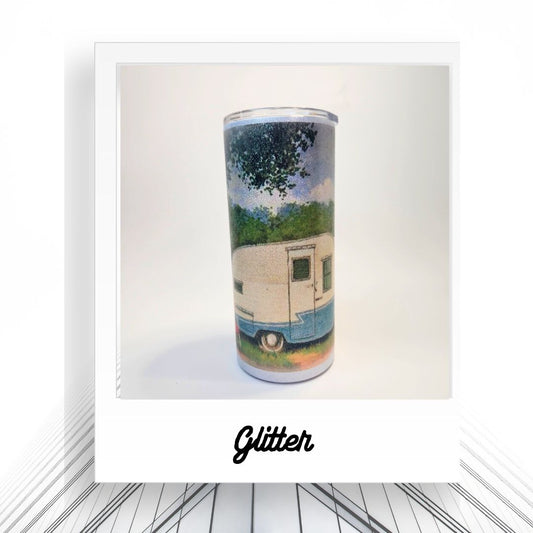 15oz Glitter "retro truck and trailer " Tumbler