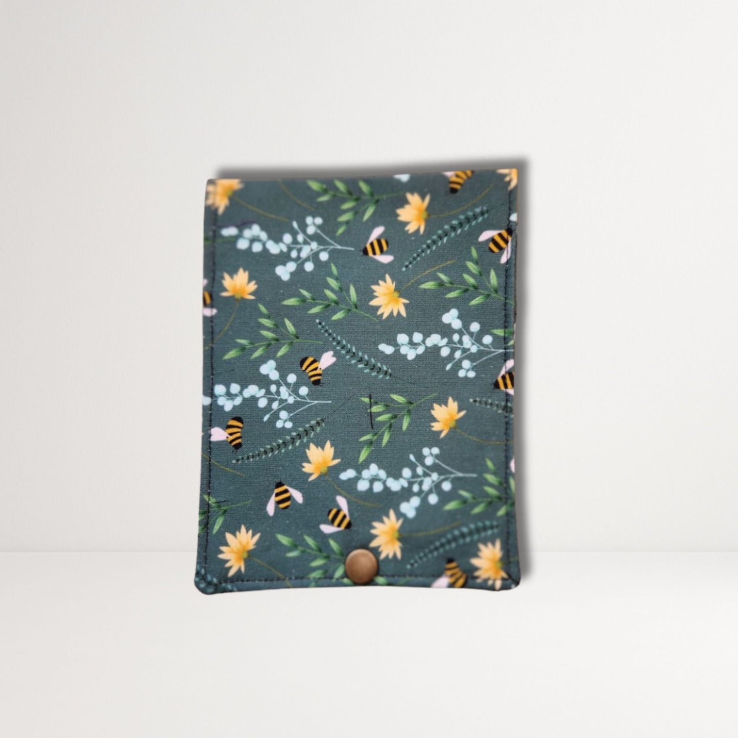 Green Bee Fabric Sanitary Pouch With Snap Closure For Pads & Tampons