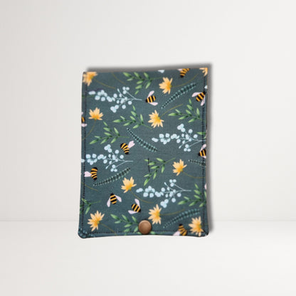 Green Bee Fabric Sanitary Pouch | Reusable Pad and Tampon Snap Closure Pouch