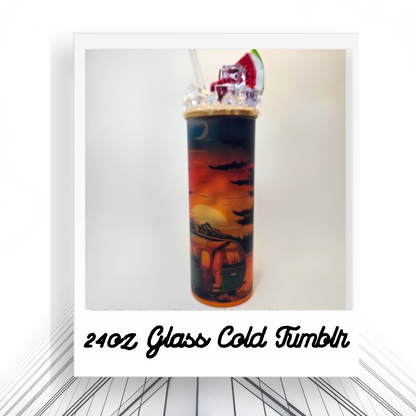 24oz Retro camper cold tumbler with ice topper