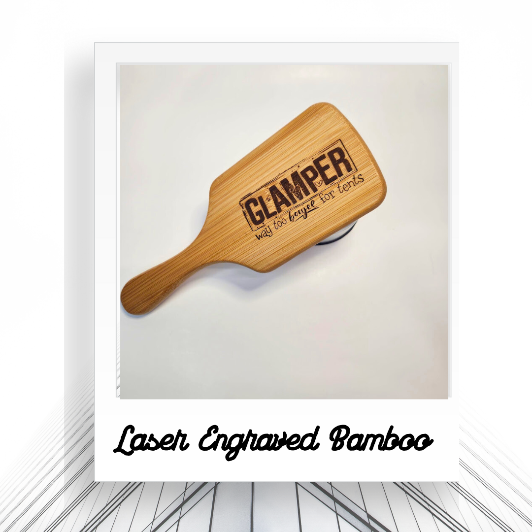 "Glamper " bamboo hair brush, Laser engraved, Plastic Bristles