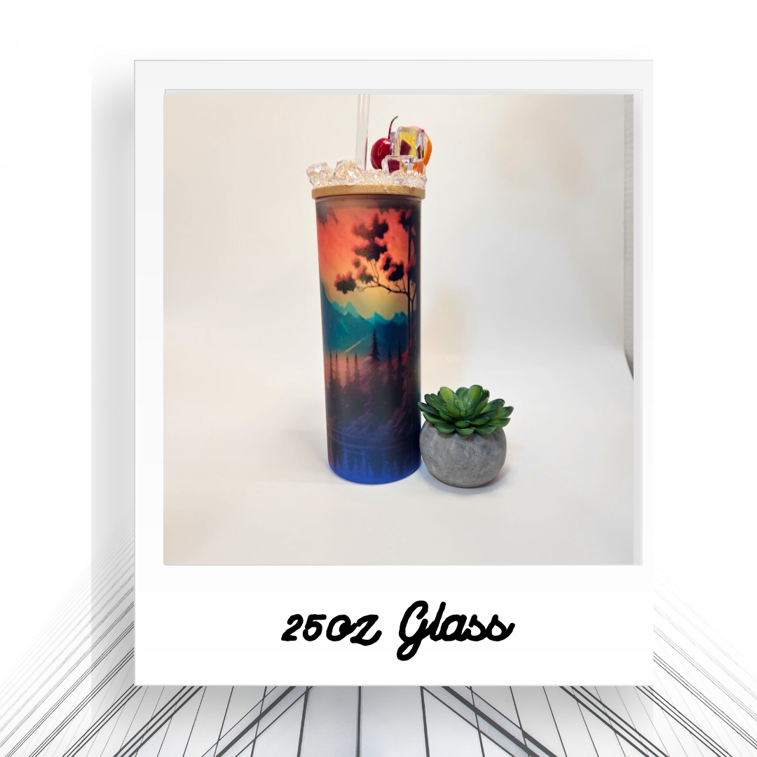 25oz Glass Tumbler with Mountains