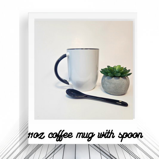 11oz Coffee Mug With Spoon Customizable, Tea, Small Business, Promo gifts.