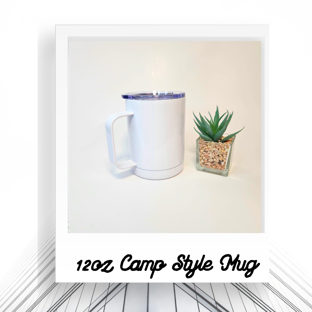 12oz Camp Style Mug, Stainless Steel, Customizable, Hot/Cold, Travel Tumbler