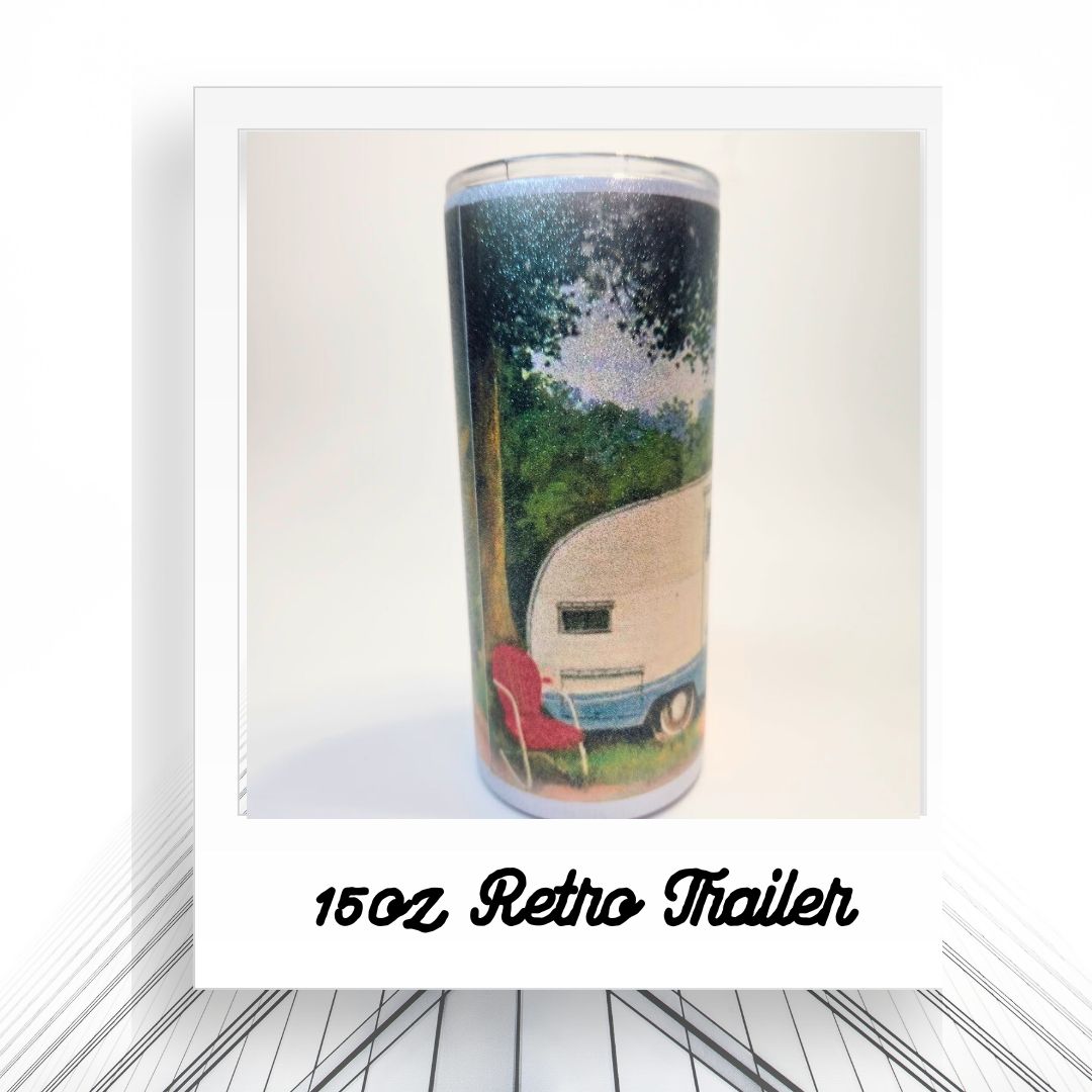 15oz Glitter "retro truck and trailer " Tumbler