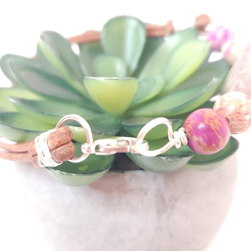 Handcrafted Leather and Jaipurite Stone Bracelet