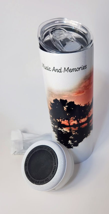 RTS 20oz Blue tooth Speaker "music and Memories" Hot/Cold Tumbler - Pink Dog makes