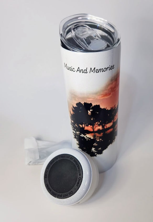 RTS 20oz Blue tooth Speaker "music and Memories" Hot/Cold Tumbler - Pink Dog makes