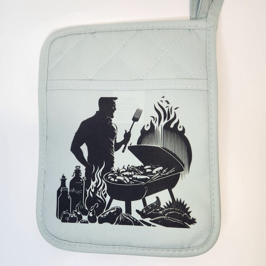 Pot Holder "Man Grilling", Oven Mitt, BBQ, Decor