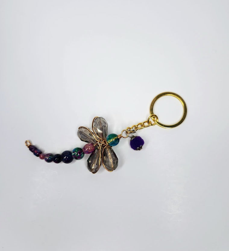 Handcrafted Copper Wire Dragonfly Keychain With Mu Cltiolor Beads