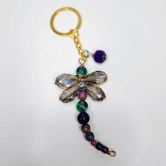 Handcrafted Copper Wire Dragonfly Keychain With Mu Cltiolor Beads