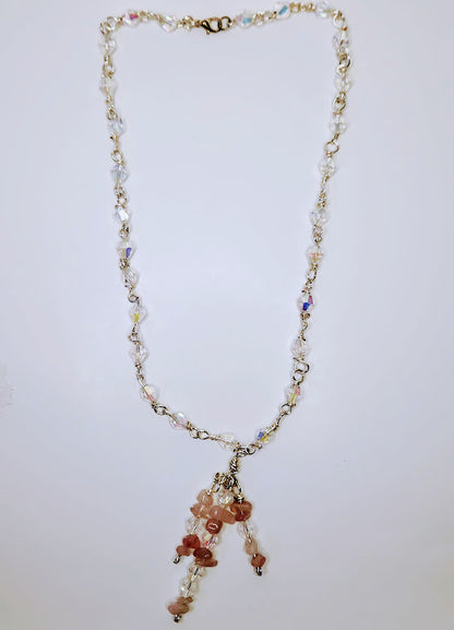 Handcrafted Rose Quartz Chip Necklace | Upcycled Vintage Style Jewelry