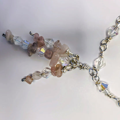 Handcrafted Rose Quartz Chip Necklace | Upcycled Vintage Style Jewelry