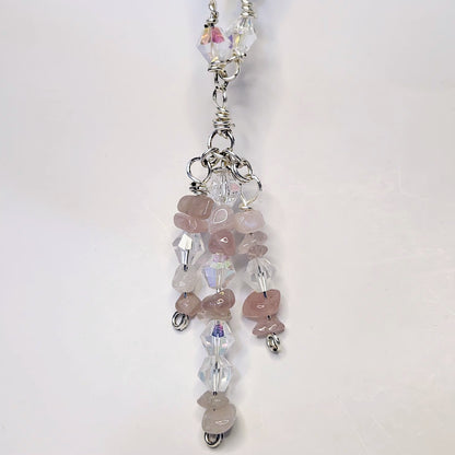 Handcrafted Rose Quartz Chip Necklace | Upcycled Vintage Style Jewelry