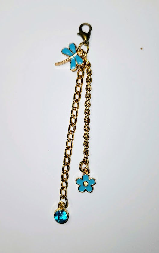 Zipper Pull, Purse Charm, Junk Journal Charms, Phone Charm Blue, Dragonfly, Gold