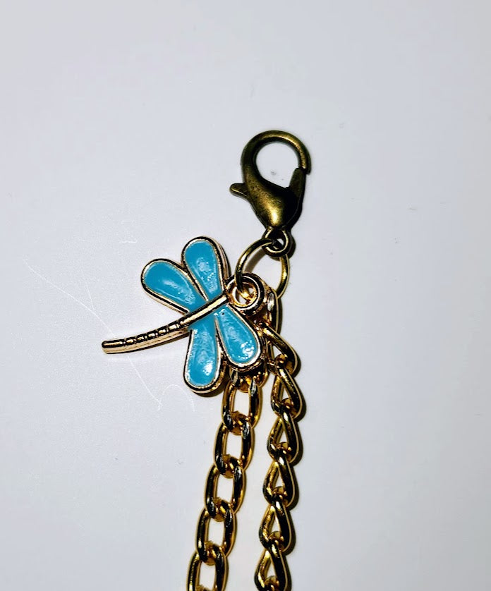 Zipper Pull, Purse Charm, Junk Journal Charms, Phone Charm Blue, Dragonfly, Gold