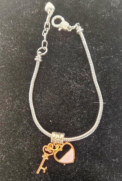 Mixed Metals, Heart/Key Charm Bracelet
