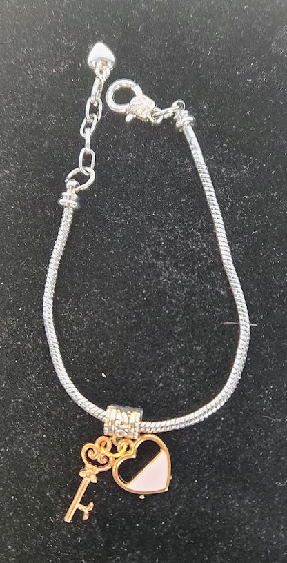 Mixed Metals, Heart/Key Charm Bracelet