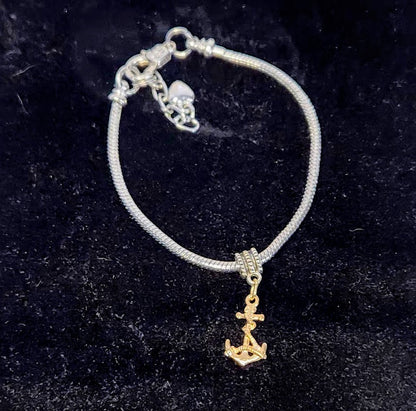 Mixed Metal Anchor Charm Bracelet, Handmade, Pandora style